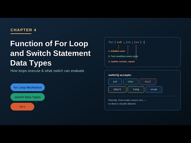 Class 10 - Lecture 21 : Function of For Loop and Switch Statement Data Types
