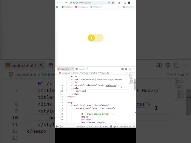 Dark & Light Theme Toggle 🔥 HTML CSS #webdevelopment #css #html  #shorts