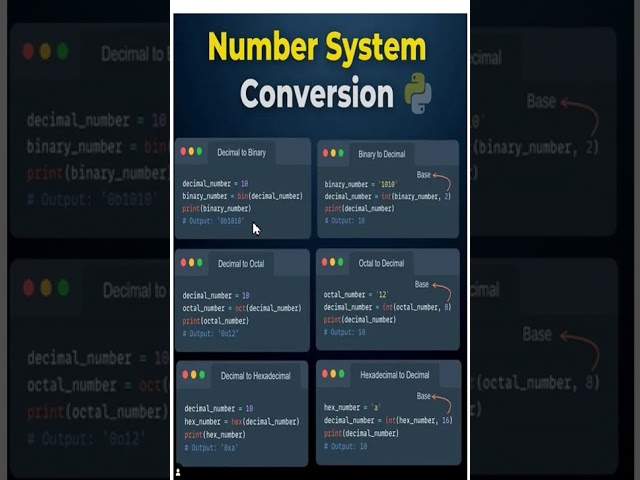 Number System Conversion in Python with Examples#code #codeadventure #programmingproject #htmlcssjs