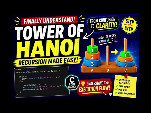 Tower of Hanoi Finally Explained | Recursion Execution Flow + C Program