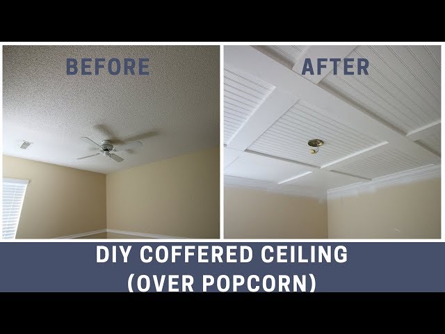 How to Cover a Popcorn Ceiling with a DIY Coffered Ceiling