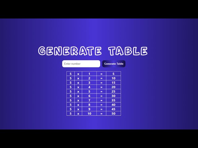 multiplication Table Generator using (HTML & CSS & JS)
