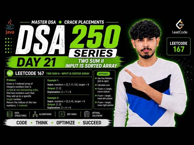 Day 21 | Two Sum II – Input Array Is Sorted | LeetCode 167 | Java DSA 250 Questions 🔥
