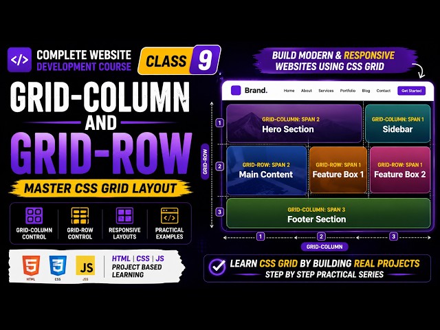 Website Course Class 9 | Design Tutorial for Beginners  | HTML CSS | Position Grid-column Grid-row