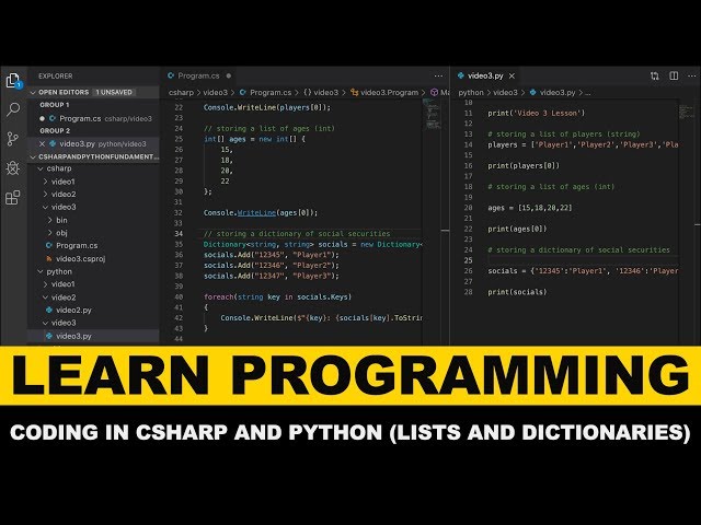 Learn Programming Fundamentals - How To Declare Lists And Dictionaries In Both C# and Python?