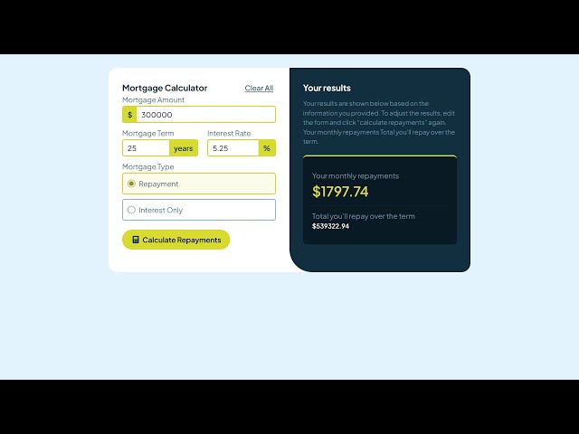 Mortgage repayment calculator (Part 3) real time