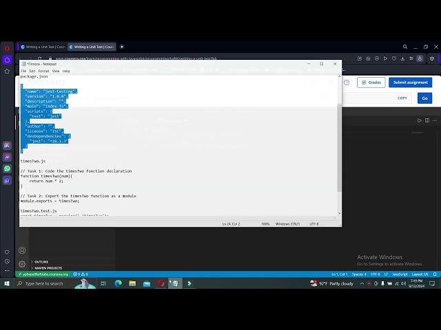 Programming Assignment: Writing a Unit Test Coursera | Programming with JavaScript Meta
