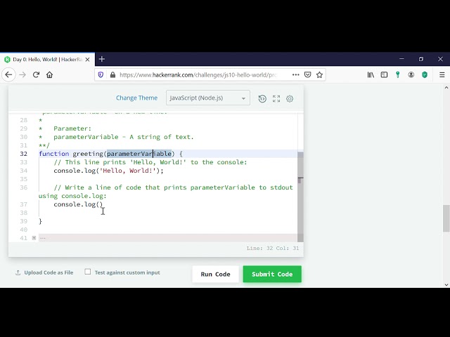 Day 0  Hello, World!   HackerRank JavaScript