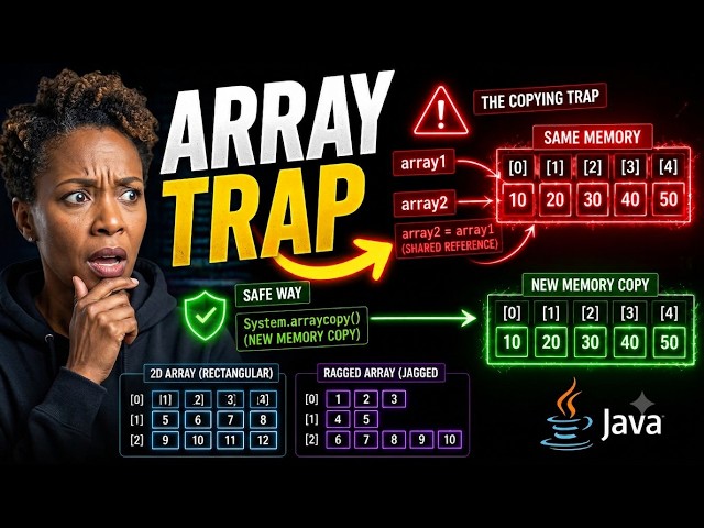 Java Programming | Unit 2 Part 5 | Java Arrays : Memory Allocation, Ragged Grids & Copying Trap
