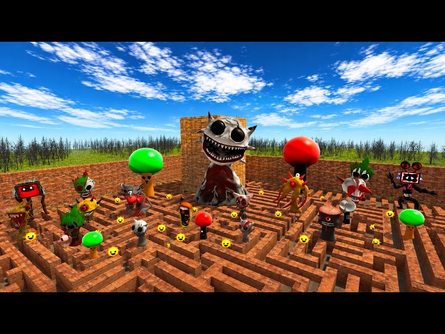 Who Wins? All Mr Tree Phases Vs Mr Simon Phases Sprunki - Evoluton in Big Maze in Garry's Mod