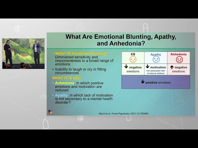 What are emotional blunting, apathy, and anhedonia?