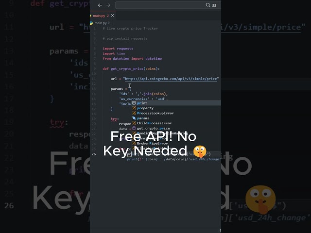 Build a LIVE Crypto Price Tracker in Python! 🪙 #shorts #python #crypto #coding