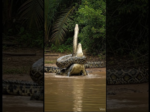 Crocodile and Python #python #crocodile #river #forest #trending #short