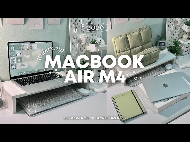macbook air M4 unboxing silver 2026 🌱aesthetic customization + accessories, best laptop for students
