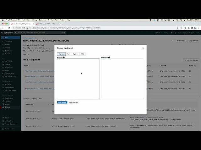 Querying a real-time machine learning model endpoint with Databricks Model Serving