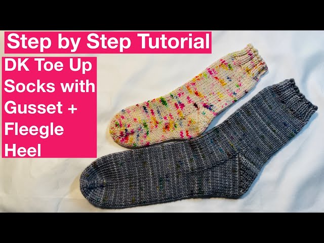 Step by Step Tutorial: DK weight Toe Up Socks with Gusset + Fleegle Heel - Learn to Knit Socks