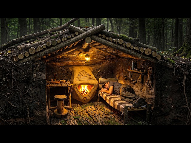 Building a Secret Dugout Shelter with a Giant Clay Stove | Bushcraft, Survival