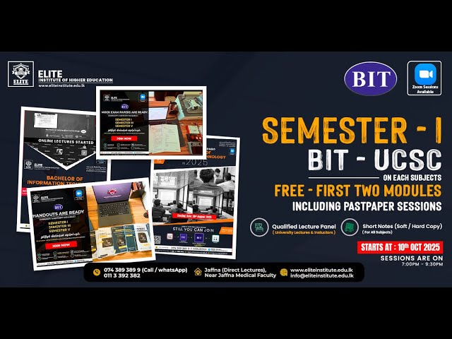 BIT - UCSC - Semester 1 - Introduction to Programming (Session 1) | Elite Institute | Jaffna