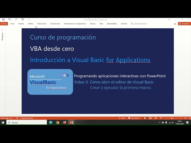 Visual Basic para aplicaciones en powerPoint - Video 3:  Editor VBA mp4