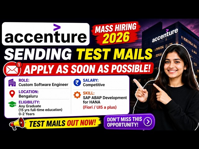 Accenture Sending Test Mails | Mass Hiring 2026 | Custom Software Engineer | Apply ASAP