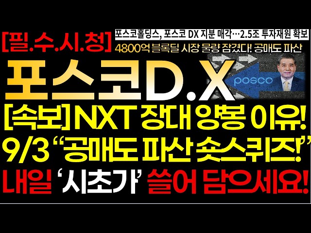 [포스코DX 주가] [속보] 💥9/3"NXT 시간 외 폭등!" 공매도 4800억 파산 숏스퀴즈! "내일 시초가 쓸어 담으세요!" '이 가격까지' 끌어 올린다 [포스코DX 주가전망]