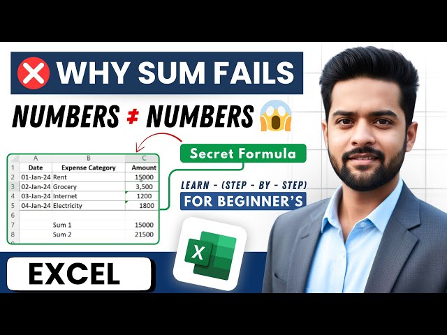 Excel SUM Gives ❌ Wrong Total | Numbers Stored as Text 😱 | TechLoons #excel