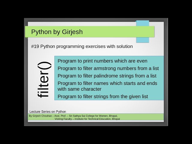Q.66 to Q.70 Python - Solved Python Practice Exercises implementing filter function