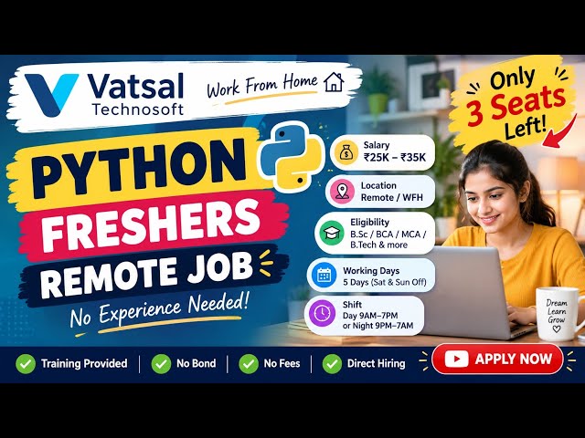 Remote Job Opportunity | No Fee, No Bond | Python Freshers WORK FROM HOME JOB