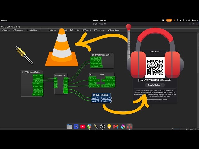 send audio to any device for live translation (linux, jack, vlc, audio sharing)