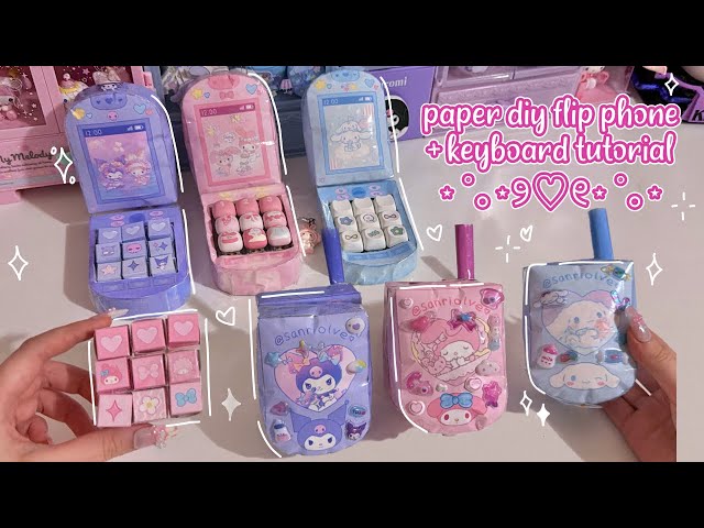 💗how to make DIY paper flip phone + keyboard tutorial 💸 free template | ASMR | paper diy | sanriolve