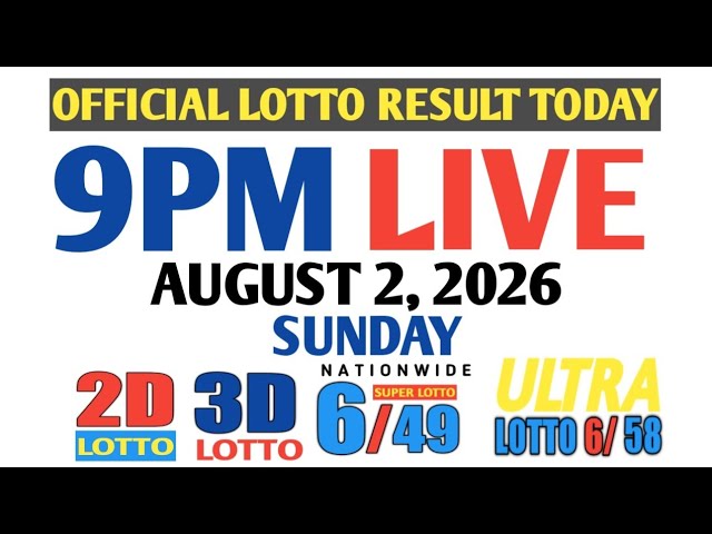 Lotto Result Today 9PM Sunday pcso 2d 3d swertres ez2 August 2 2026 6/49 6/58