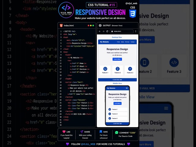 CSS Tutorial #15 🚀 Responsive Design Explained | CSS for Beginners #coding #html
