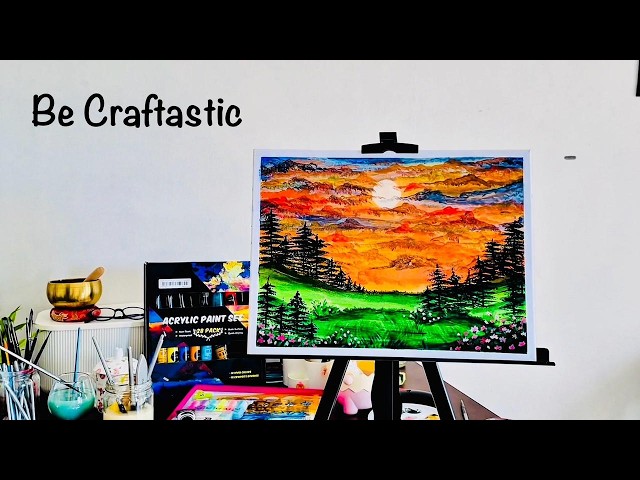 Golden Hour Magic | Dramatic Sunset Landscape Painting 🎨| Relaxing Acrylic Painting #becraftastic