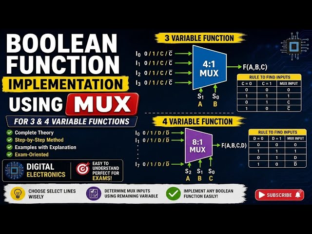 Boolean Function Implementation Using MUX | 3 & 4 Variable Functions | Digital Electronics | Hindi