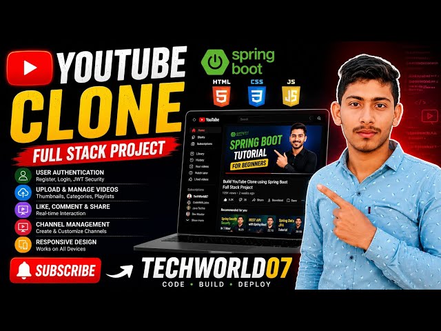 YouTube Clone Website Using HTML CSS JS + Spring Boot Backend #youtubevideo  #springboot#viral #html