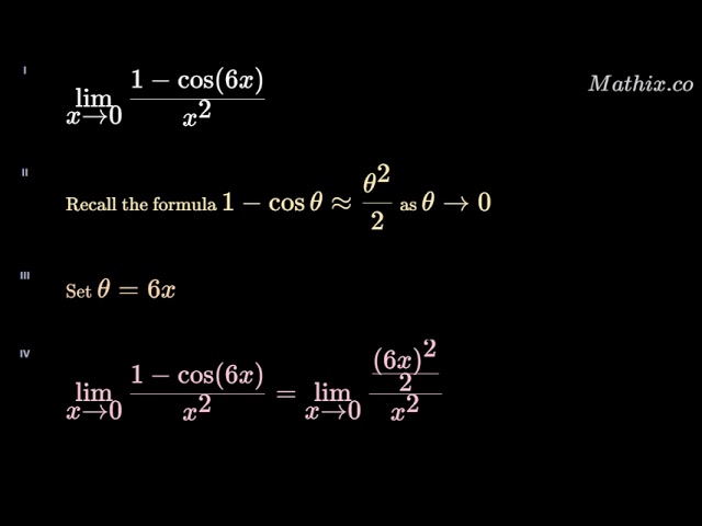 Find the limit as x approaches 0 of (1 - cos(6x)) / x².