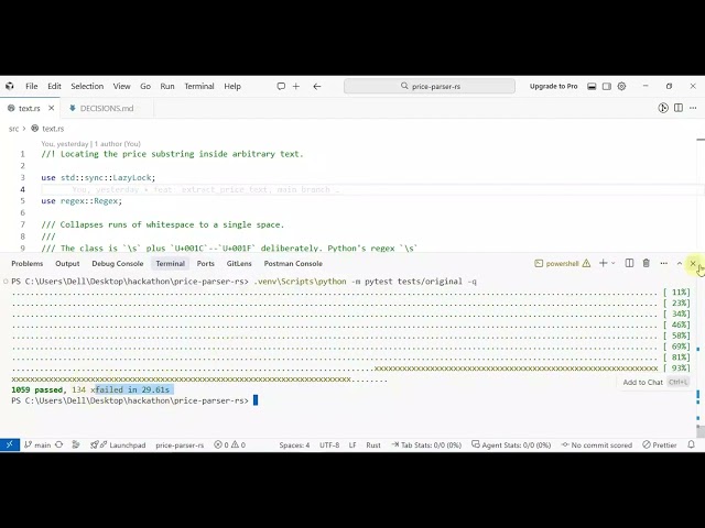 Port Mortem 2026 (Track D) — price-parser: Python to Rust, original test suite passing
