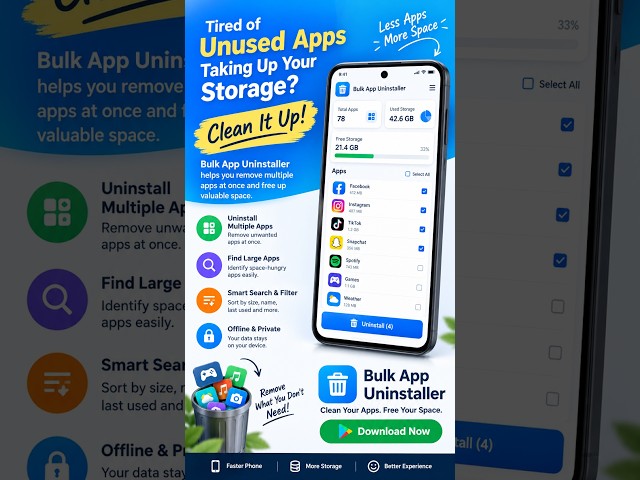 Bulk App Uninstaller 📱  Uninstall Multiple Apps Fast!  #shorts #trendingshorts #viralshorts