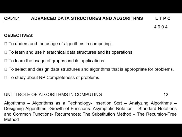 CP5151 Advanced Data Structures and Algorithms - Topic: Algorithms and Algorithms as a Technology