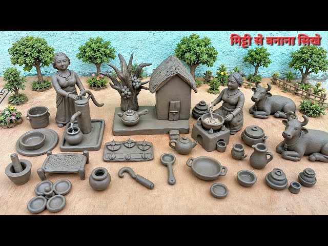 12 Cute Kitchen set DIY | How to make miniature kitchen set toys | handmade kitchen set mitti 