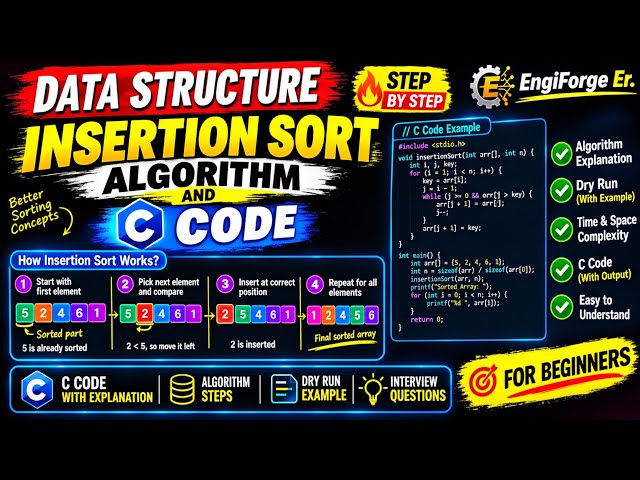 👉 Insertion Sort in C | Algorithm, C Program & Step-by-Step Explanation DataStructure #BTech 