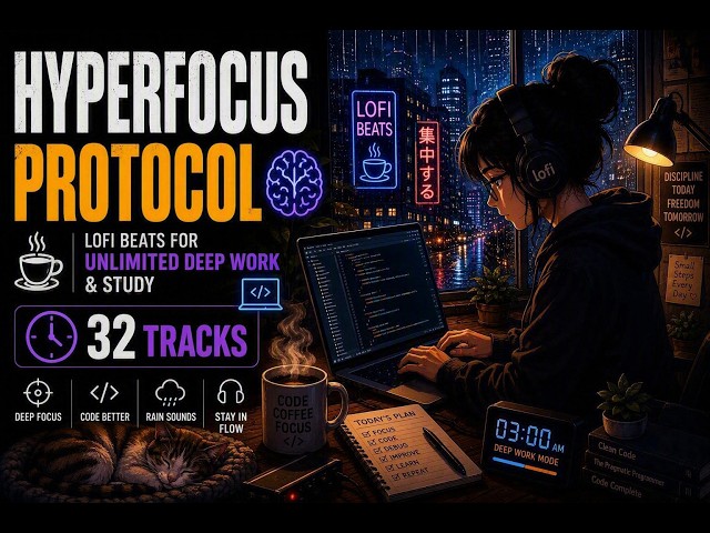 Hyperfocus Protocol ☕🌧️ | Deep Work LoFi Beats for Coding, Study & Flow State [32 Tracks]