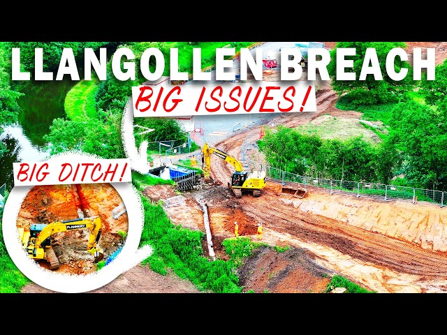LEAKY COFFERDAMS CAUSING ISSUES WITH RAMP DITCH DUG TO DRAIN WATER! Llangollen Canal Breach Update
