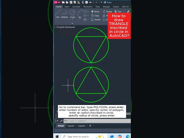 How to draw TRIANGLE inscribed in CIRCLE in AutoCAD? #triangle #draw #autocad