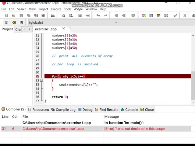 Declare  and initialize an array  example