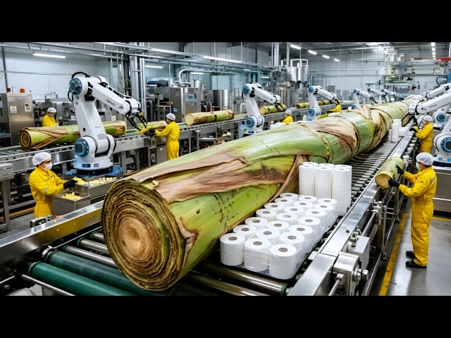 Inside the Largest High-Tech Banana Stem Toilet Paper Factory (Full Process)
