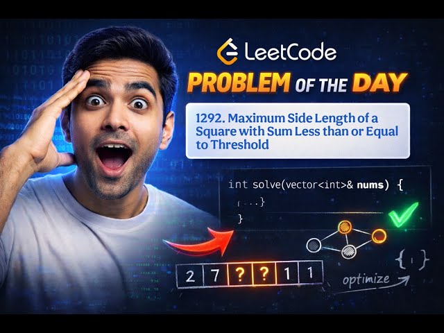 LeetCode 1292 | Maximum Side Length of a Square with Sum ≤ Threshold | 2D Prefix Sum