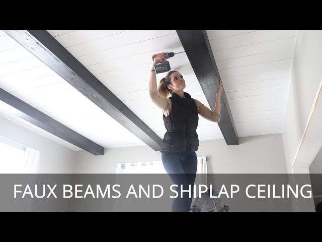 DIY Faux Beams Ceiling Makeover | Plank Over Popcorn Ceilings Faux Shiplap