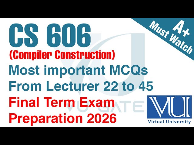 CS606 Final Term Solved MCQs 2026 | Compiler Construction Preparation | VU Gate
