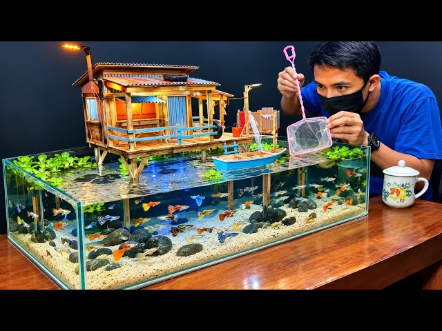 DIY Realistic Floating Fisherman Village Aquarium Diorama from Popsicle Sticks
